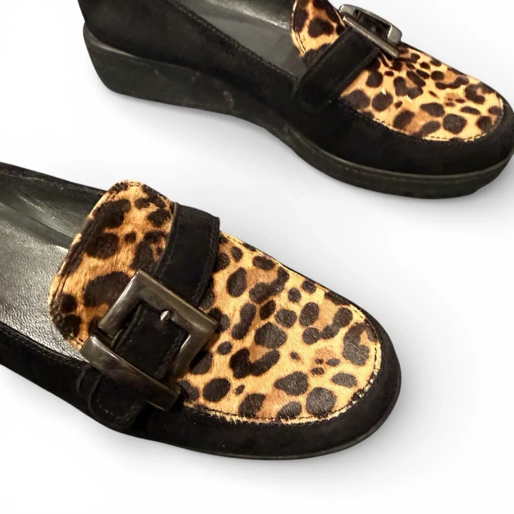 STUART WEITZMAN Black Suede & Animal PrintCalf Hair Loafers Size 8 EUC - Picture 3 of 7